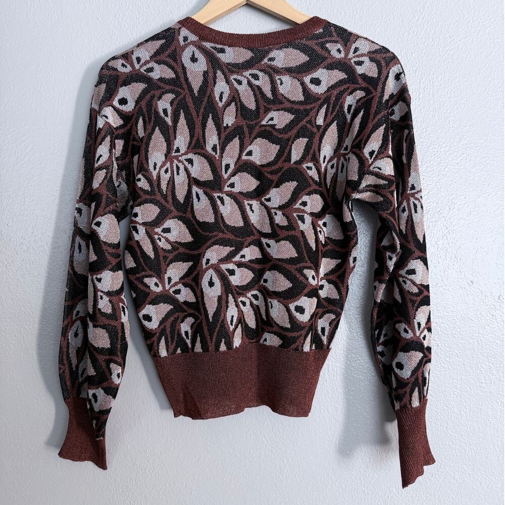 HAPPY SHEEP Italy brown tan beige metallic lurex Pine long sleeve sweater top - Picture 2 of 8